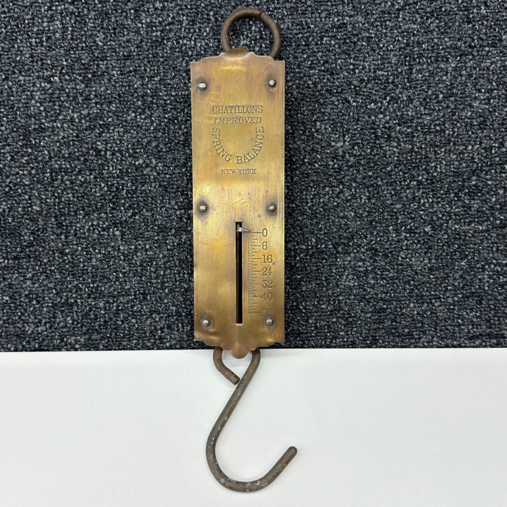 Antique‎ Chatillons Improved Spring Balance Brass Scale 50lb New York Vintage